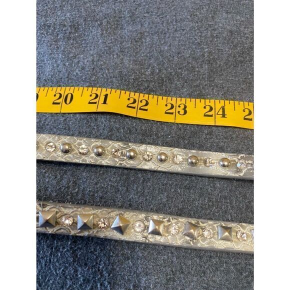Silver Faux Leather Studded Belt with Rhinestones - Picture 6 of 12